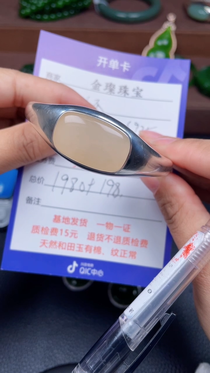 颈饰银S925镶嵌和田玉环*f303