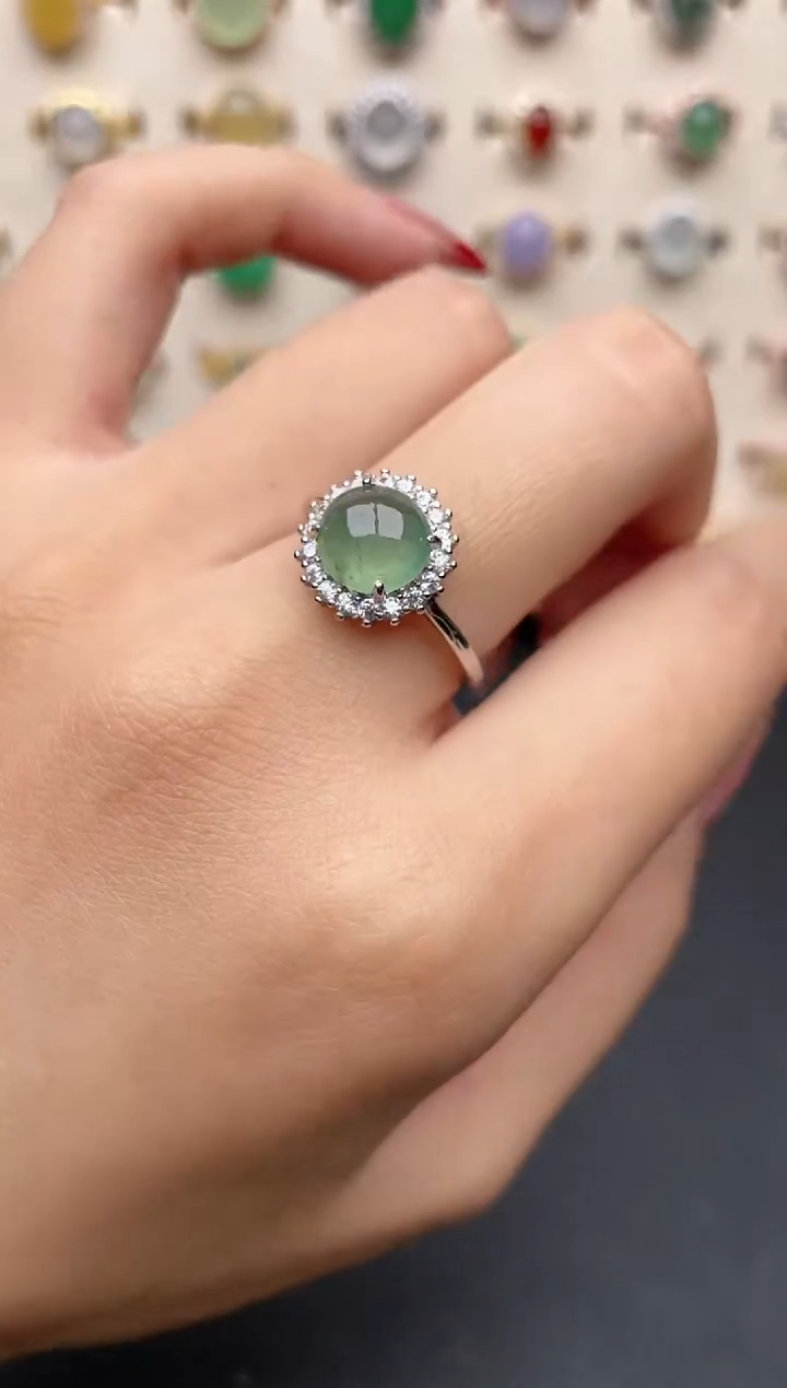 【闪购商品】翡翠戒指银S925镶嵌一物一证一礼盒