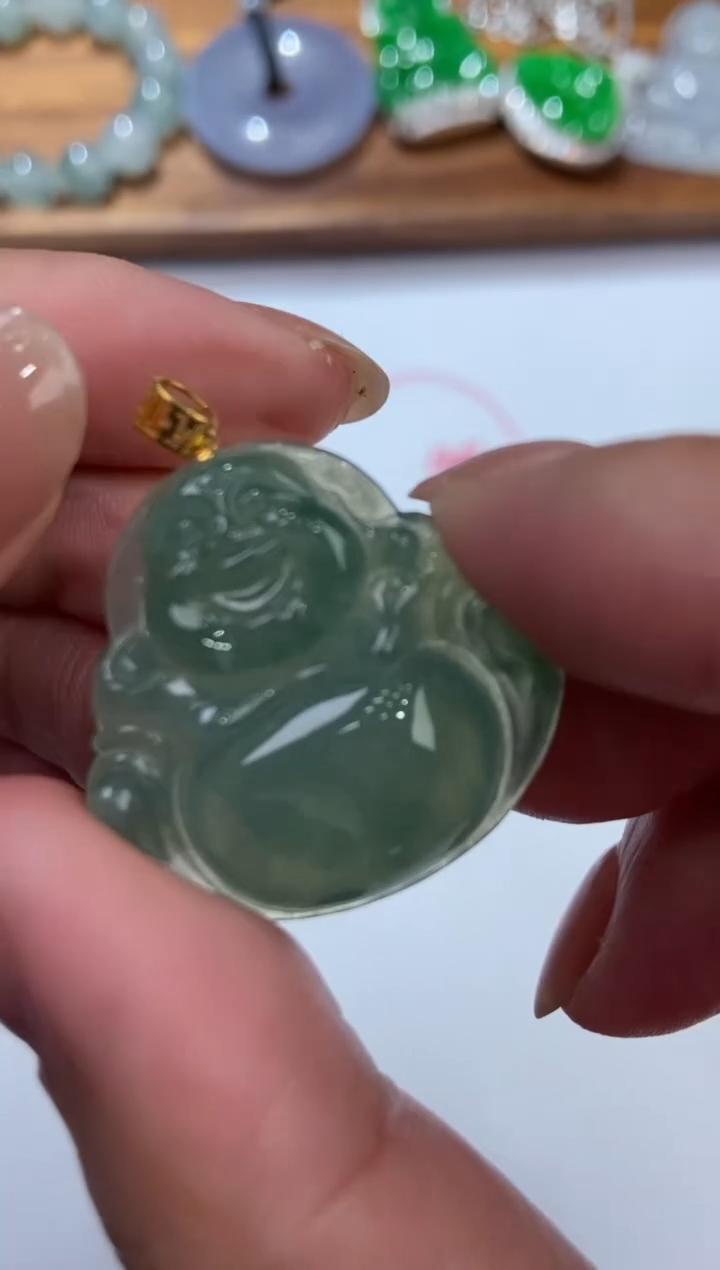 翡翠18K金镶嵌挂件2204981  