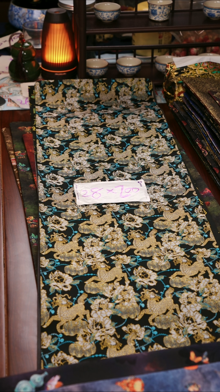 【麒麟牡丹单面】中国风干泡织锦茶席28*200