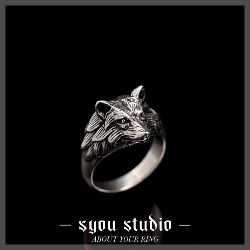 钛钢戒指 北极狼复古男生戒指不掉色男款高级感小众原创设计尾戒