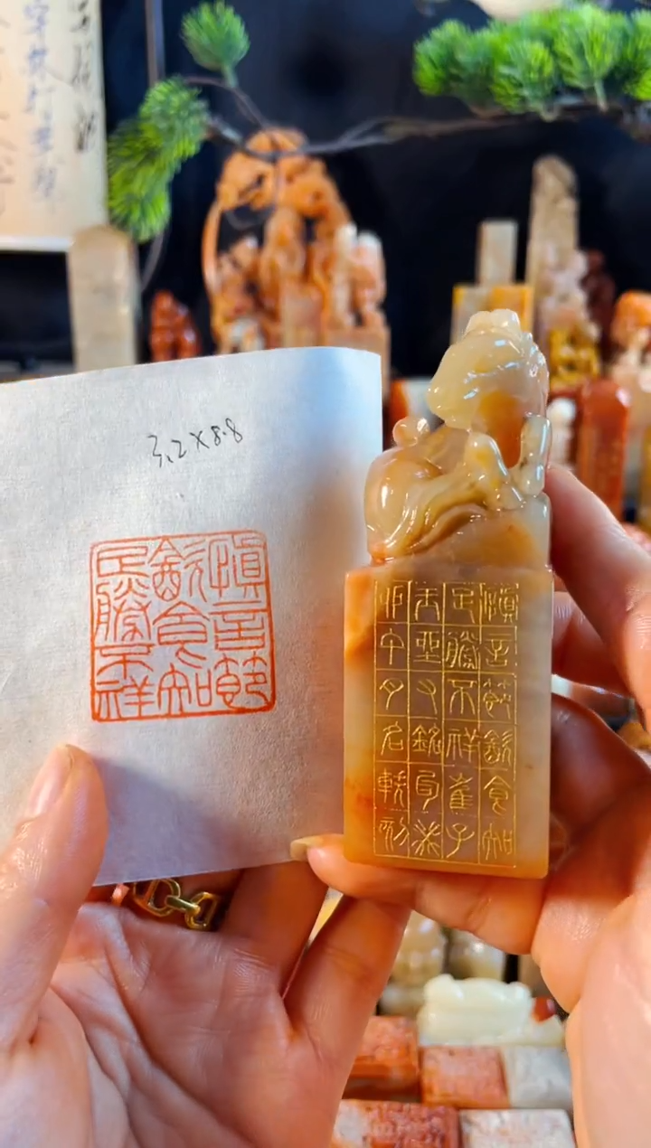 老挝石印石手工篆刻《慎言节饮食,知足胜不祥》