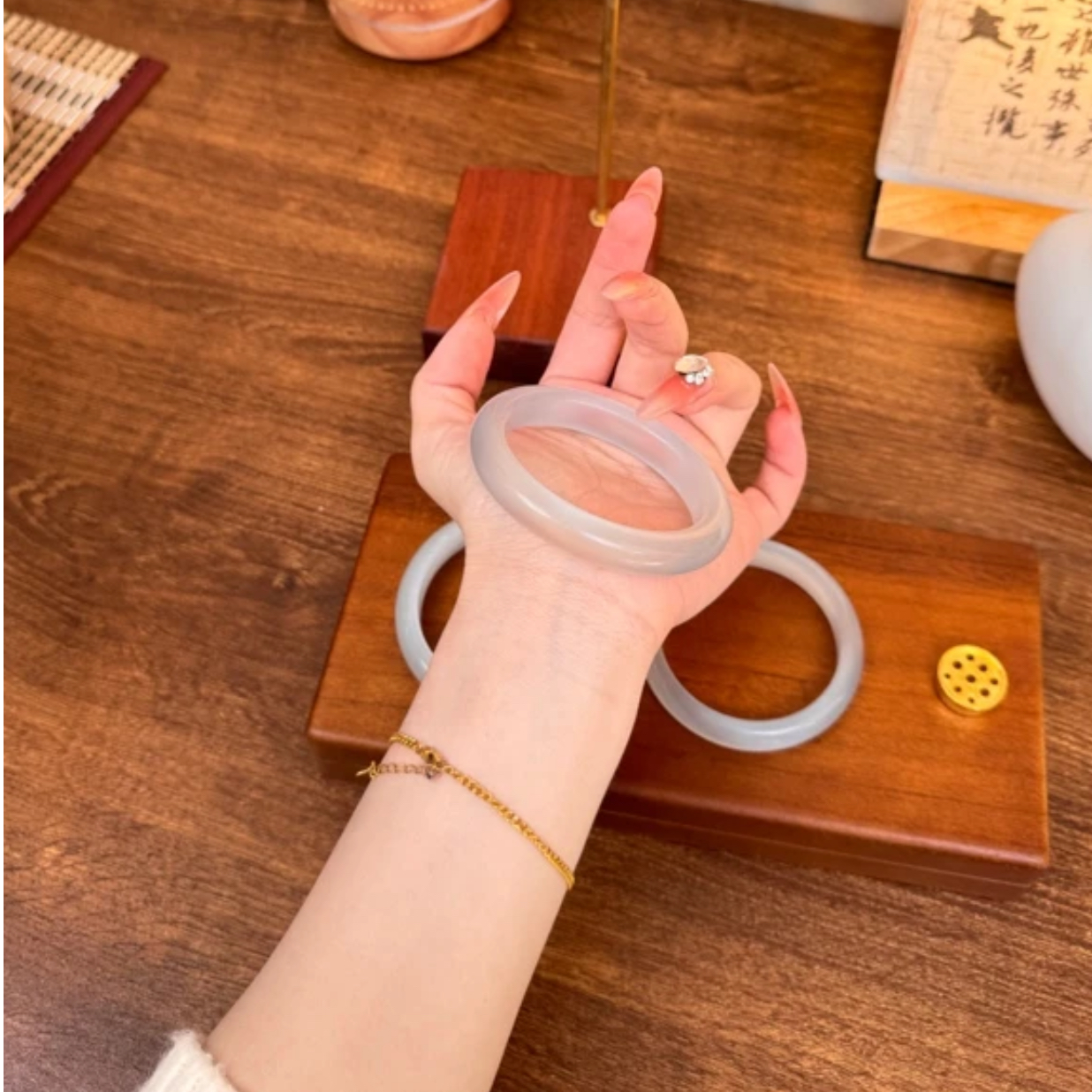 非金属玻璃手镯 【冰冰蓝高透版】新中式风格百搭手镯女