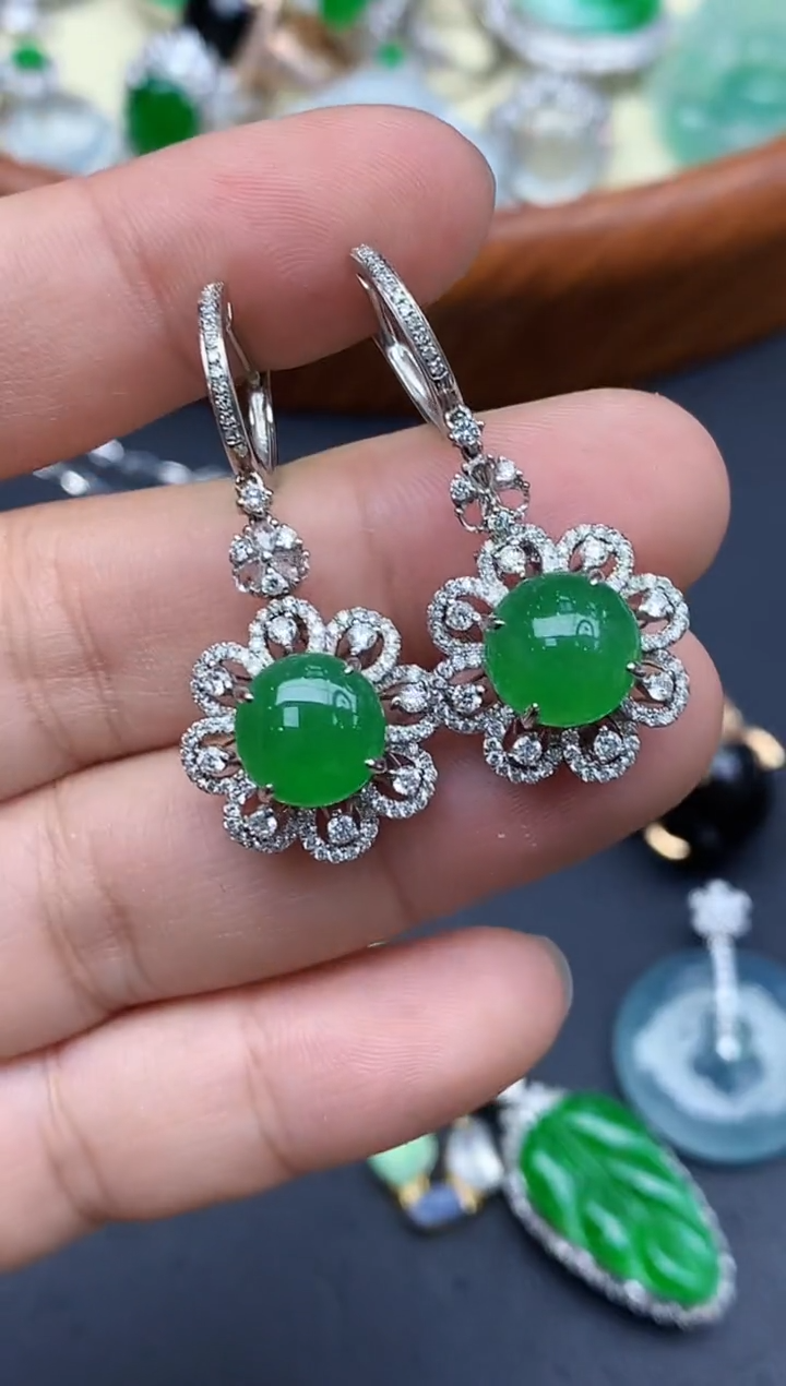 18K金镶嵌翡翠耳饰581-中国好珍宝