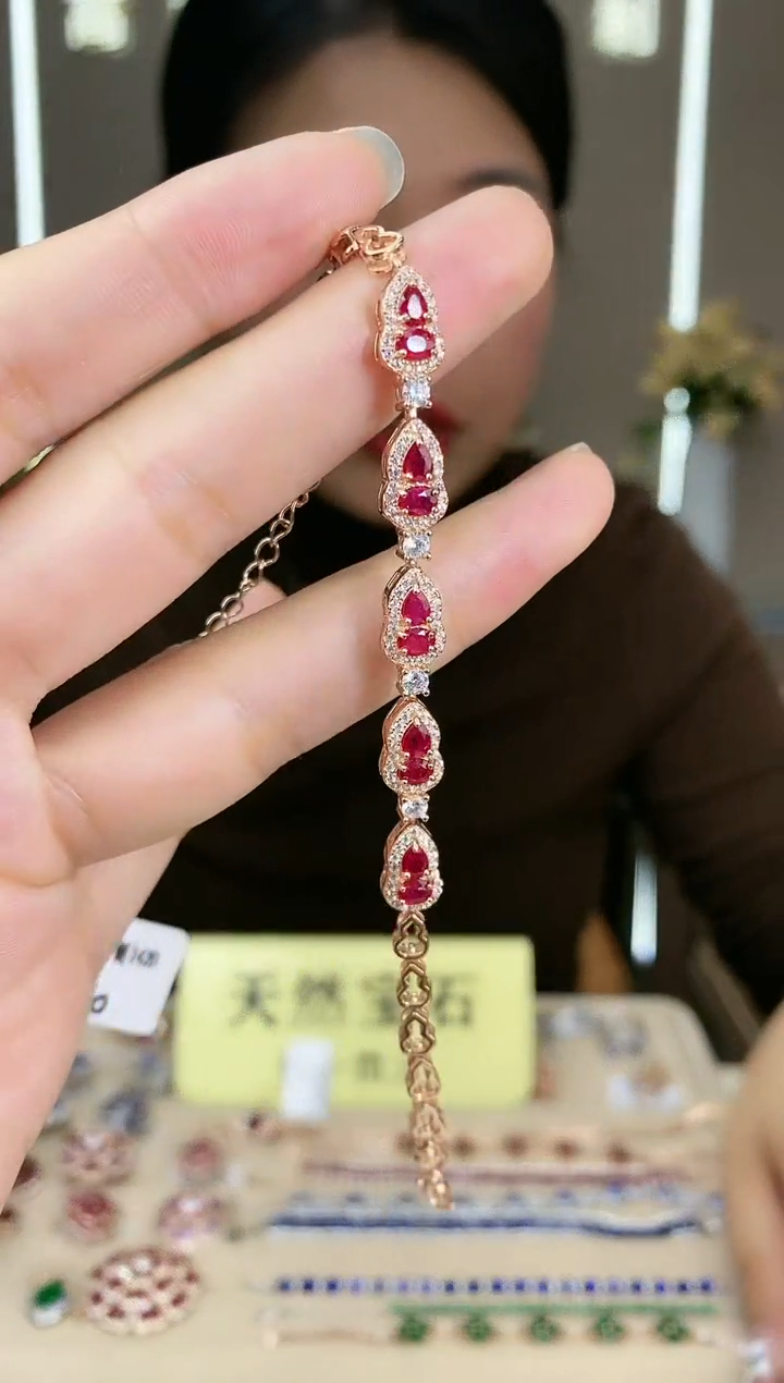 【闪购商品】红宝石手链银S925镶嵌手链