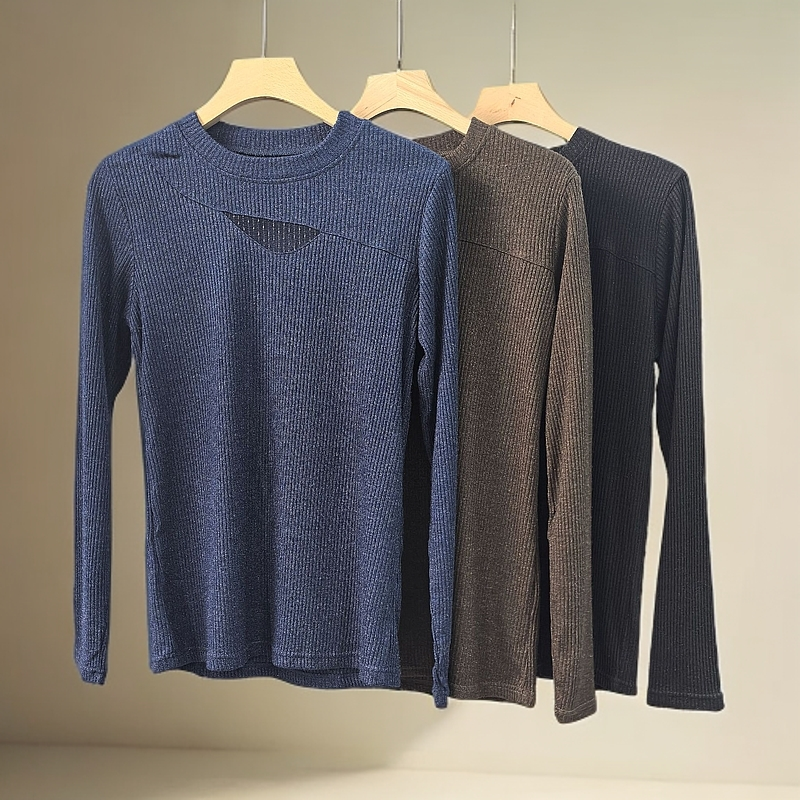 套头圆领极简长袖针织百搭显瘦修身上衣ND030