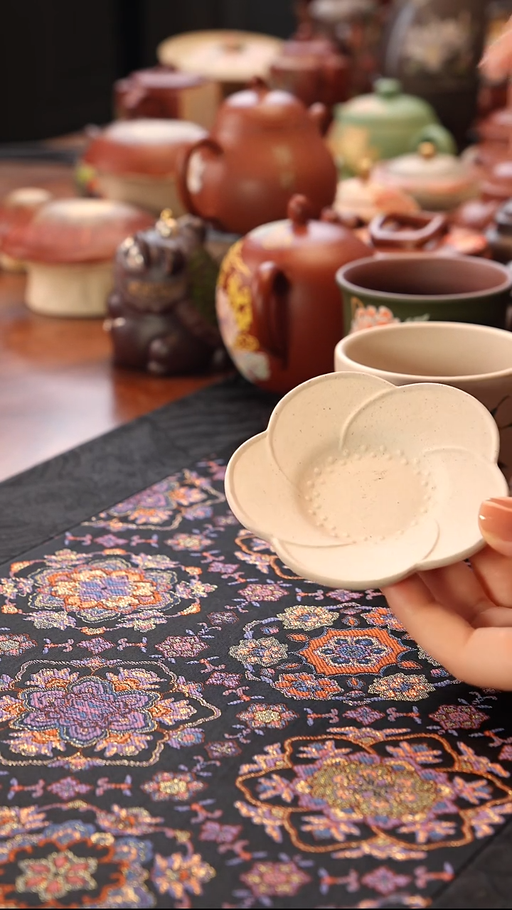 茶壶紫砂白段泥梅花杯垫