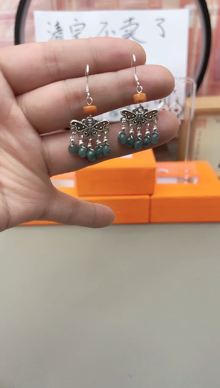 银S925镶嵌翡翠耳饰c702