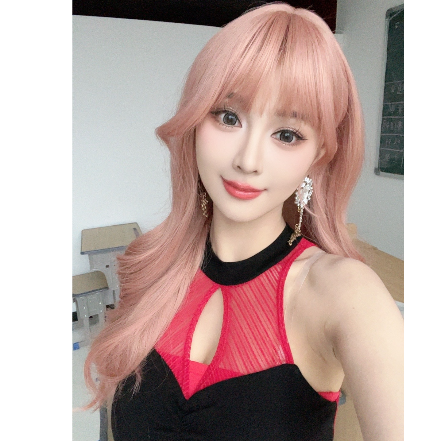 【珏了萌专属】水舞沙假发玫瑰粉色全女长发卷发大波浪时尚全头套式