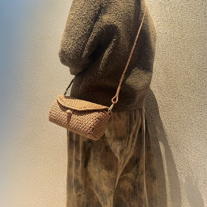 葡萄曜「福建非遗手工藤编包」2025新款女包斜挎包复古单肩圆筒包