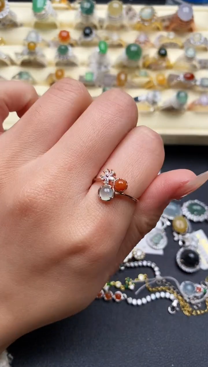 【闪购商品】翡翠戒指银S925镶嵌5555555+3