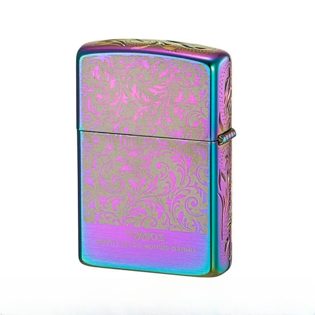 下标  打火机高档精雕侧面雕花防风彩色限量唐草花纹火机