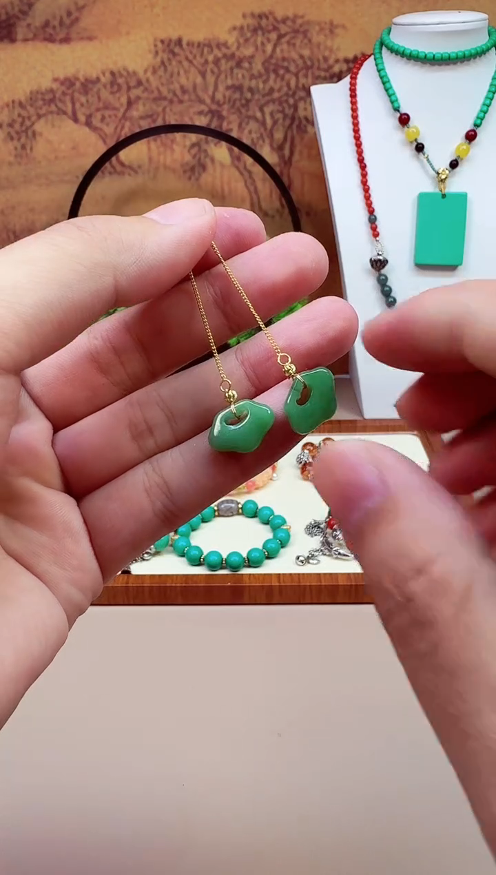 和田玉14K金镶嵌耳饰E404