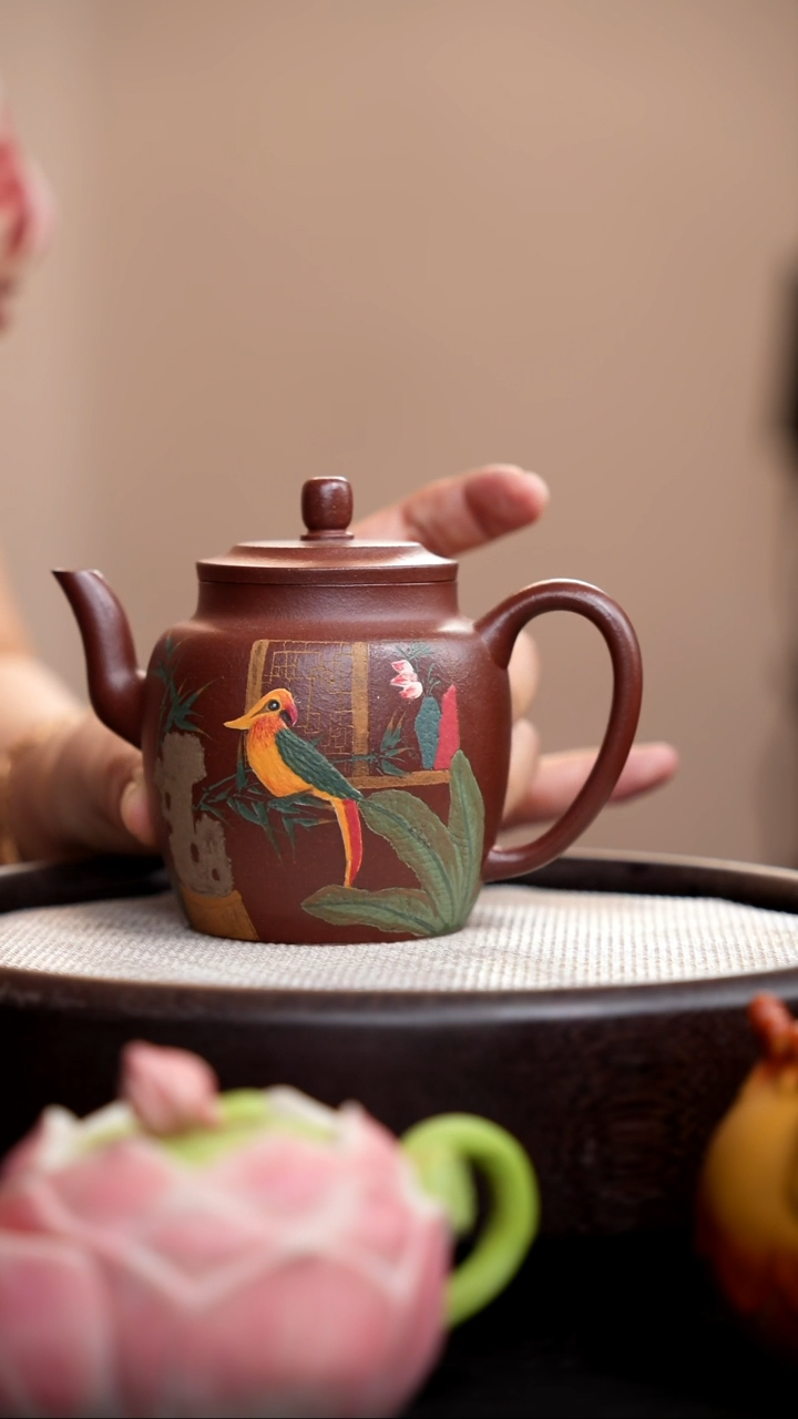 茶壶紫砂底槽清宫灯泥绘窗鸟