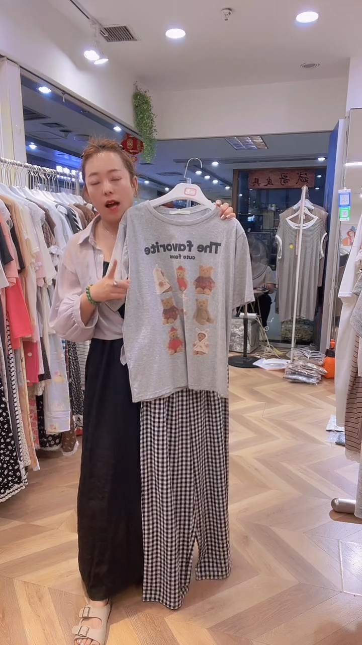 棉梨花半袖长裤套装L号120-140斤