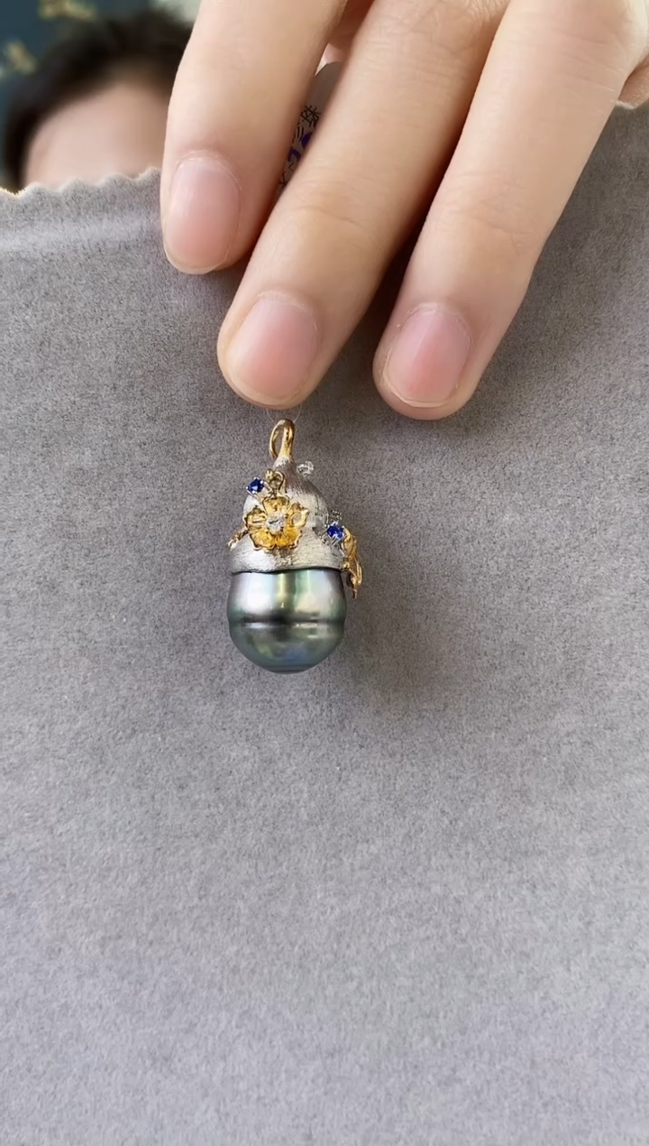 【闪购商品】海水珍珠吊坠(不含链)银S925镶嵌14-15海水珍珠吊坠