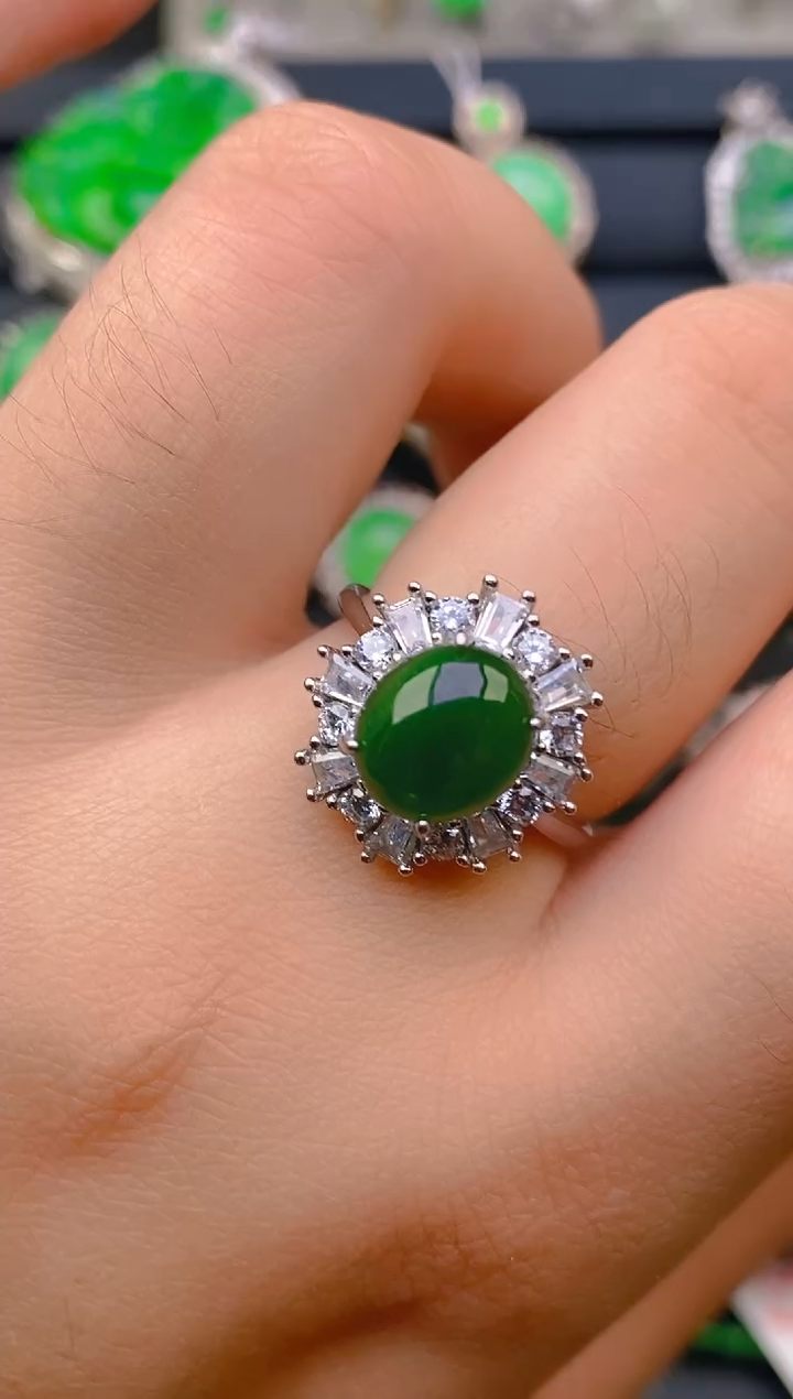 【闪购商品】翡翠戒指银S925镶嵌天然A货翡翠1