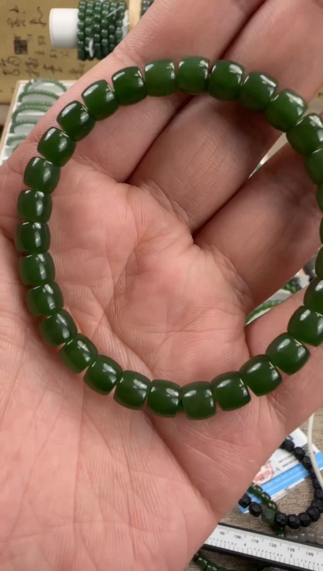 手链未镶嵌和田玉浅*俄碧 带质检拍4发1