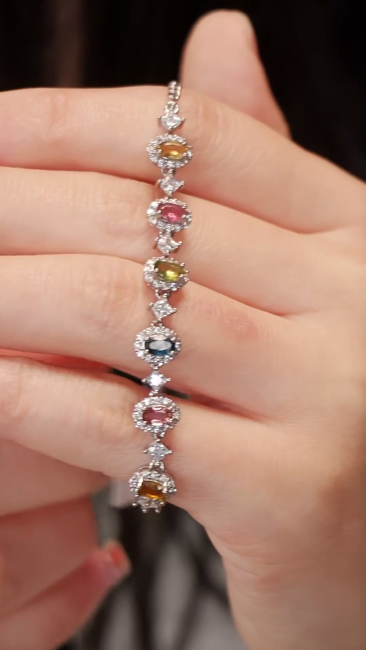 银S925镶嵌手链碧玺【】