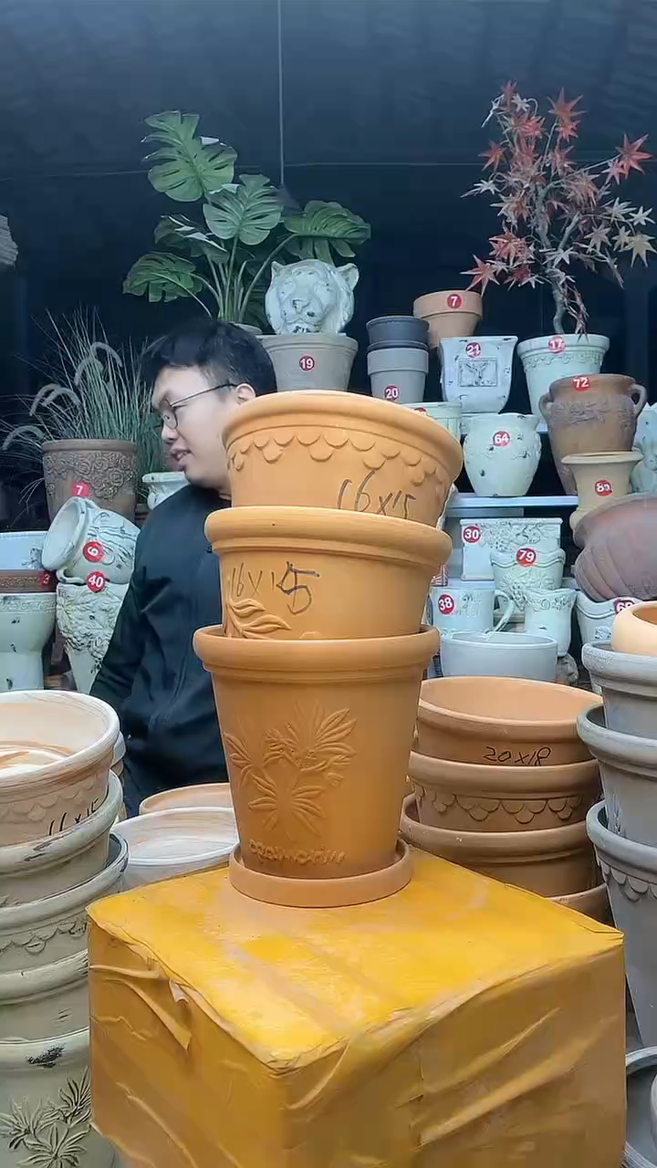 【闪购商品】缸3套16*15红陶巴洛克香草橄榄送托盘