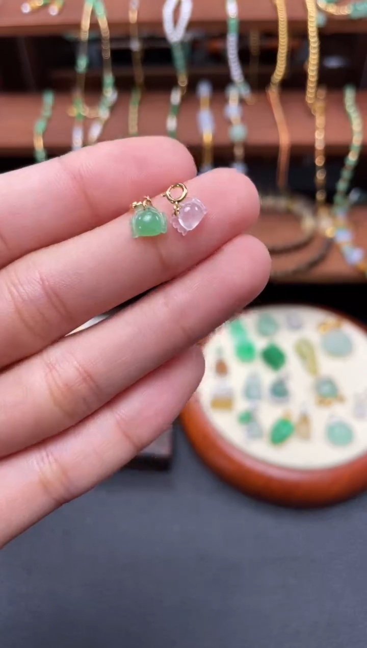 【闪购商品】翡翠吊坠(不含链)18K金镶嵌2个  JK478