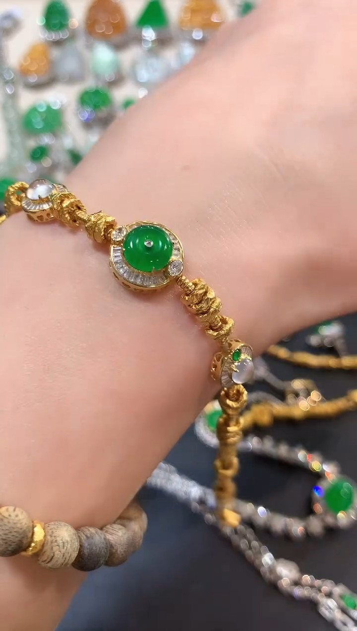 足金镶嵌手链翡翠m117  