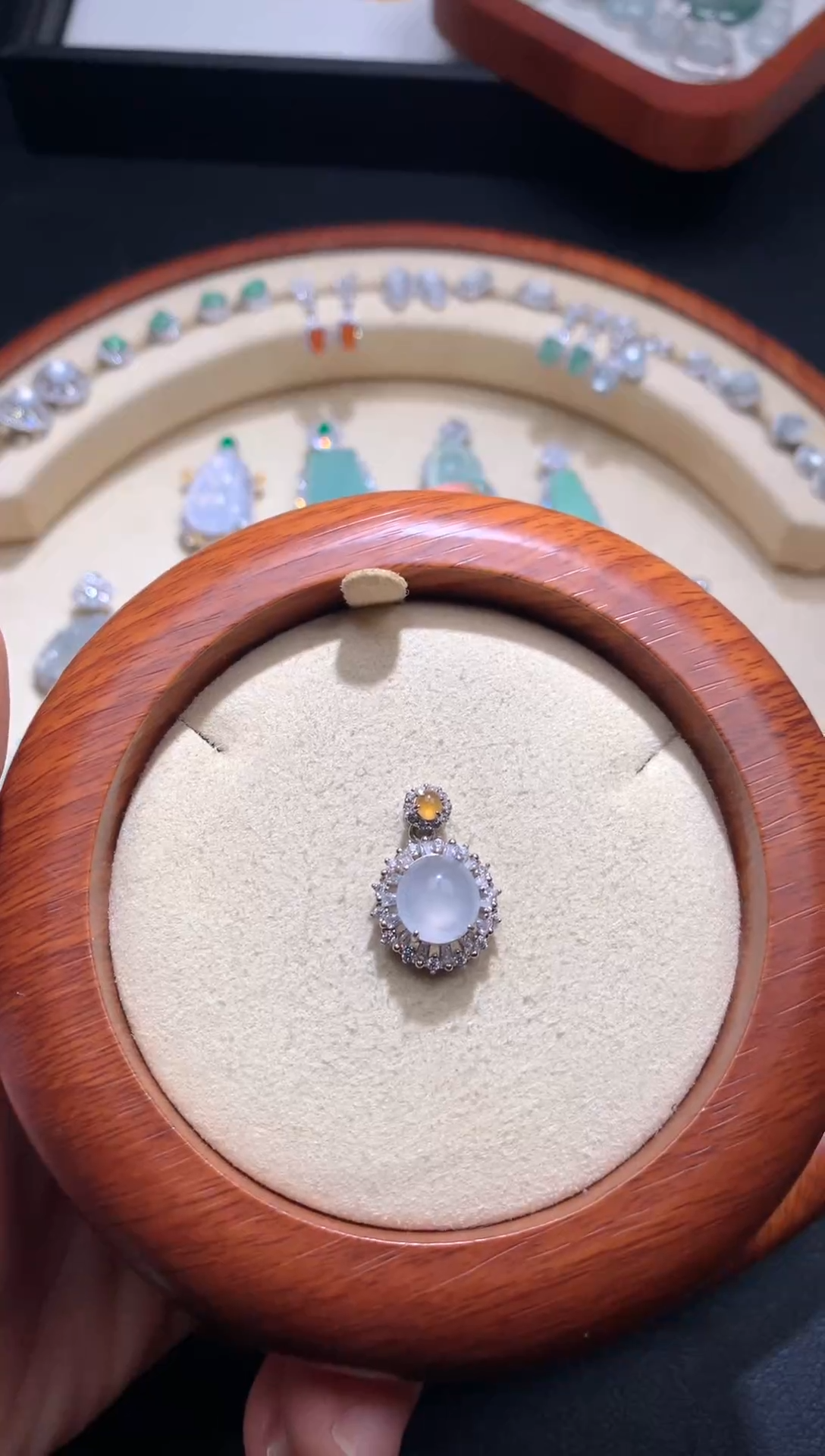 【闪购商品】翡翠吊坠(不含链)银S925镶嵌s925银 白冰蛋面吊坠