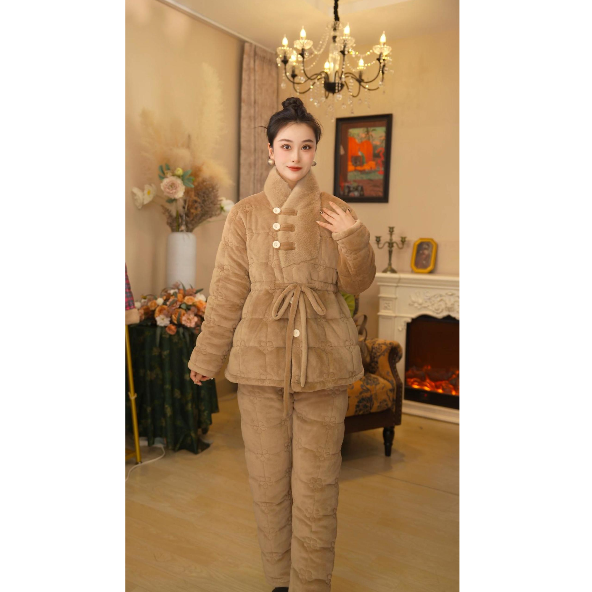 【太妃糖●短款】雅姿达女士三层夹棉保暖加厚可外穿家居睡衣