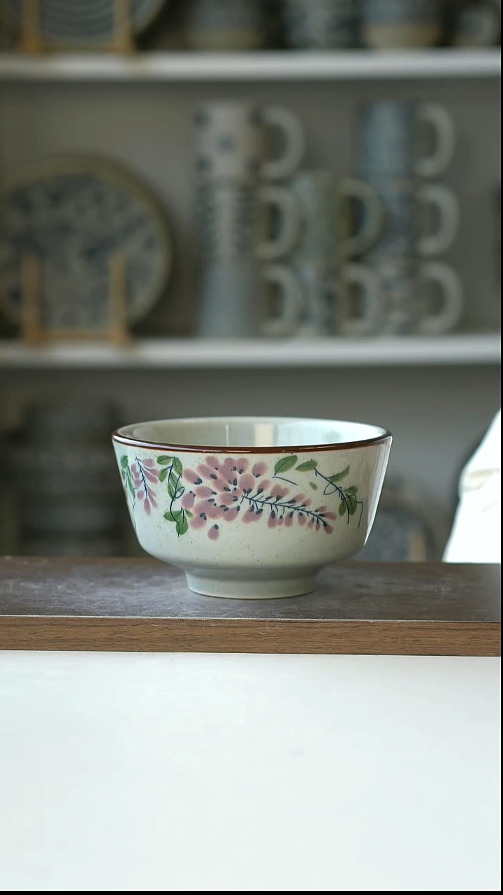 陶中式复古紫藤絮语高脚碗12.5cm/420ml@4-2@微瑕