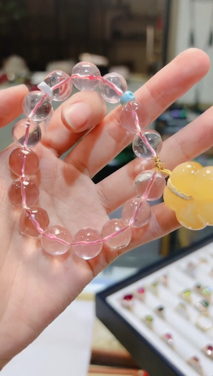 【闪购商品】水晶手串未镶嵌蜜蜡花菠萝珠粉水晶手串