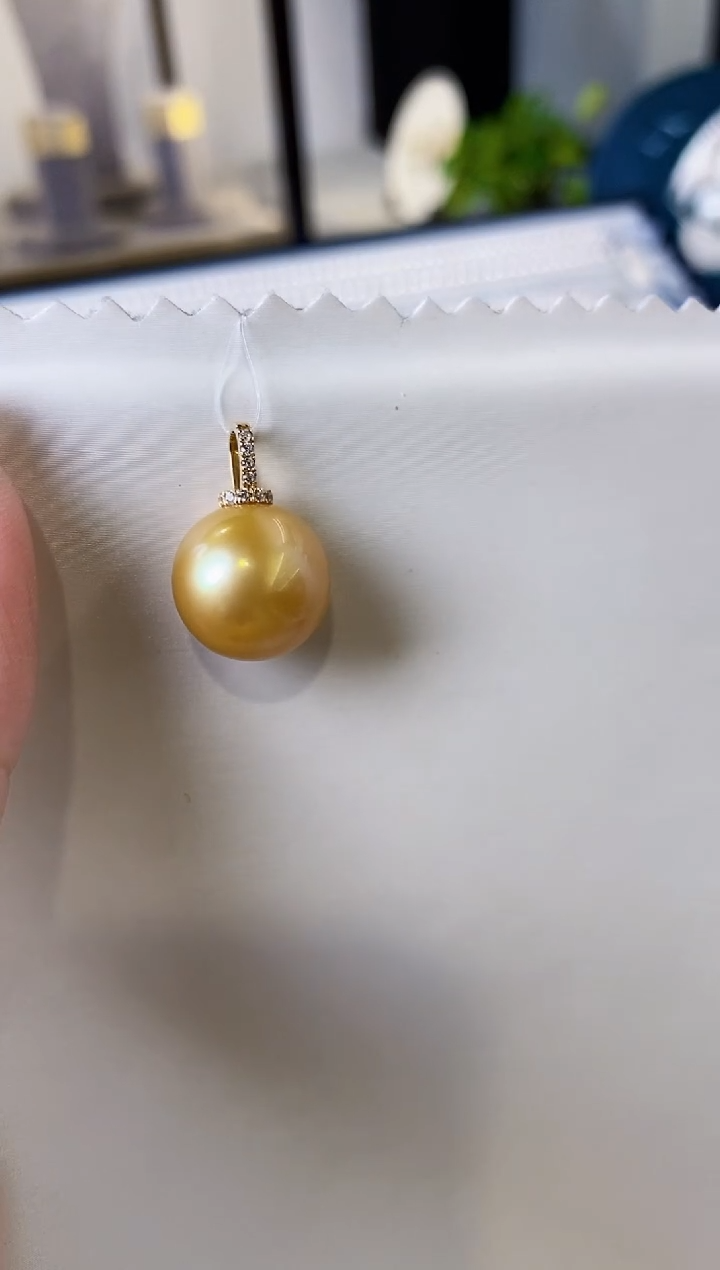 【闪购商品】海水珍珠吊坠(不含链)18K金镶嵌13-14南洋金珍珠吊坠