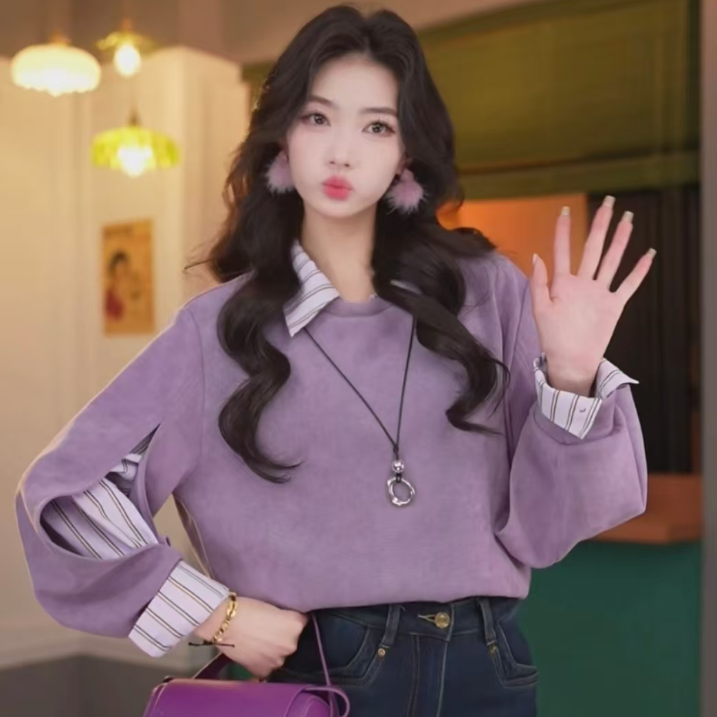 【云蒸霞蔚】港风复古拼接假 两件宽松上衣