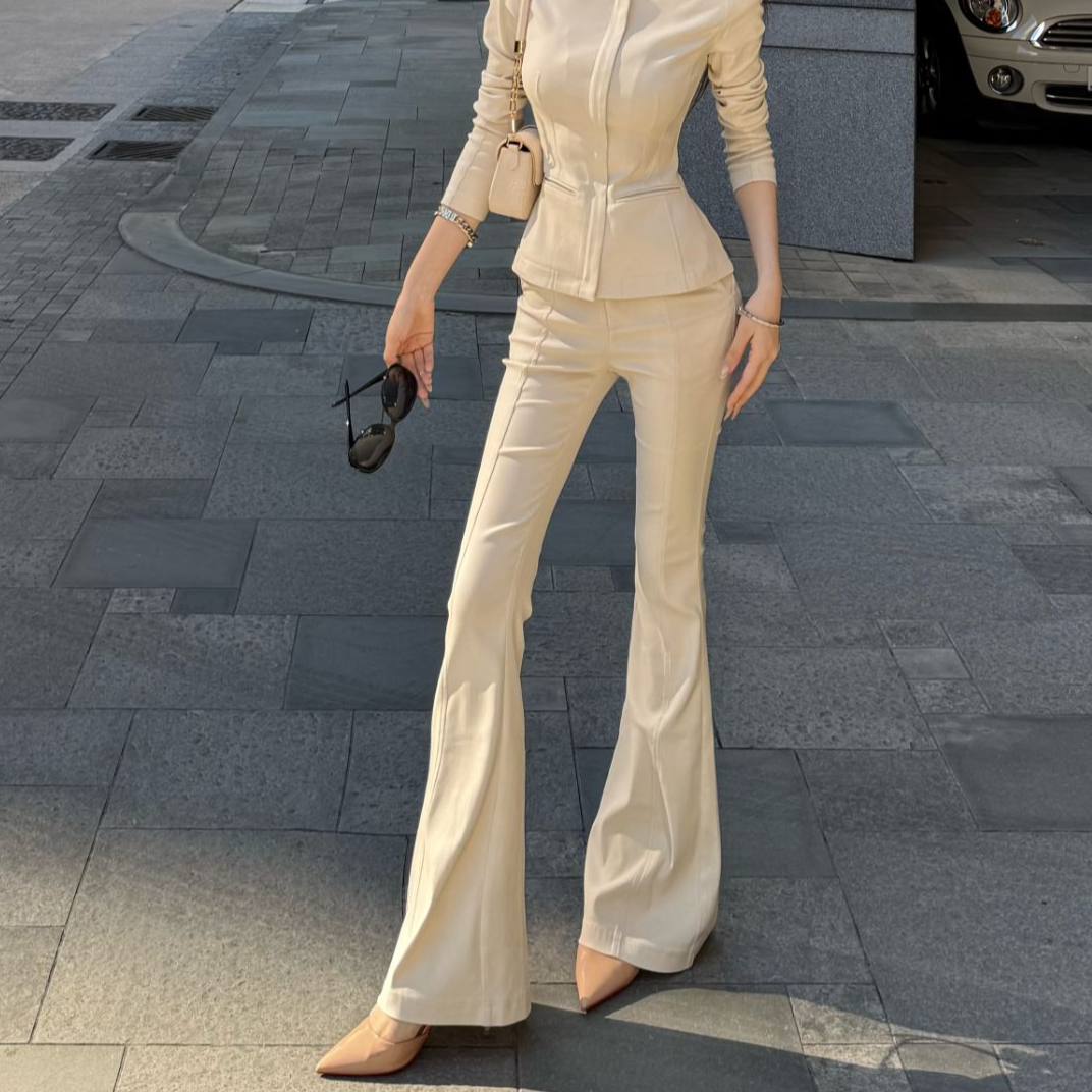 粉红PINK丨“博主裤”设计感INS风简约百搭微喇休闲裤FH25C3K2721