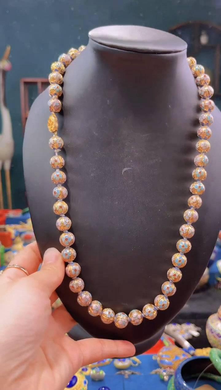 非遗技艺景泰蓝金地项链 蓝花