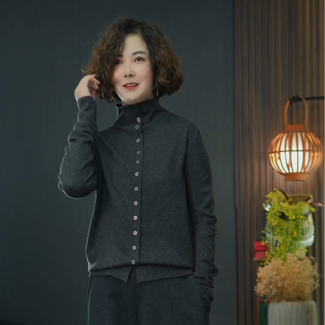 多扣开衫高领打底雀羽绒毛衣百搭保暖时尚纯色休闲毛衣秋冬秋冬