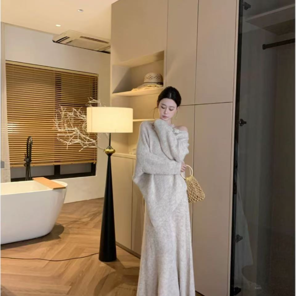 9099花朵韩系时尚穿搭圆领毛衣女法式气质高级感套装