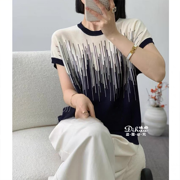2185【迪好优选】高端圆领针织短袖时尚休闲洋气显瘦气质百搭上衣