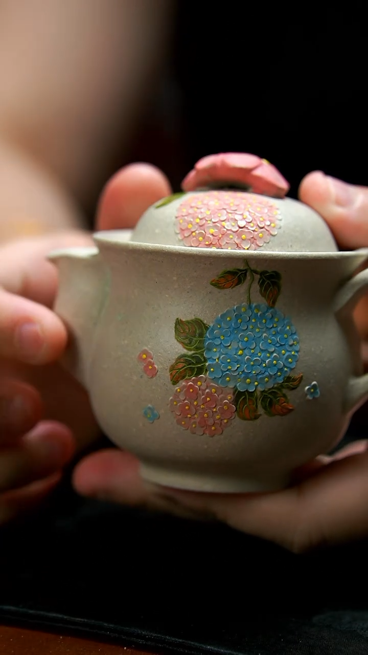 茶壶紫砂白泥绣球花花滴子壶