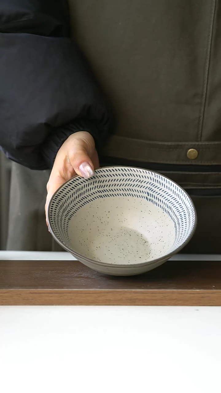 【闪购商品】陶瓷手绘跳刀纹酸奶碗14cm@4-2@