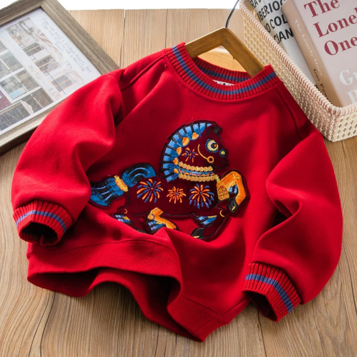 红色加厚款毛衣中大童新年款洋气上衣25837