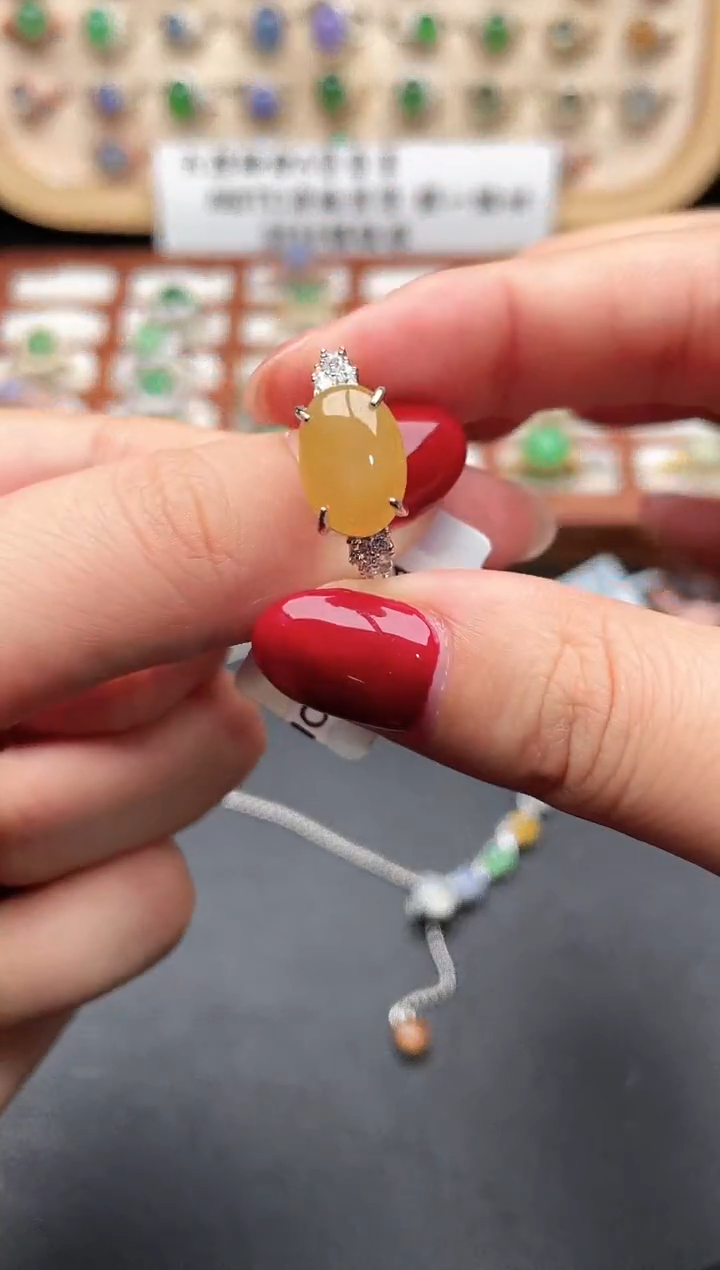 银S925镶嵌戒指翡翠一物一证一礼盒