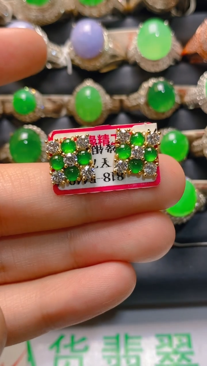 【闪购商品】翡翠耳饰银S925镶嵌天然A货翡翠1