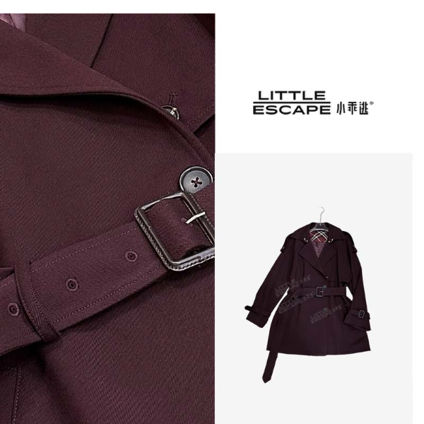 小乖逃勃艮第红色风衣外套腰绳蝴蝶结酒红色外套M8979