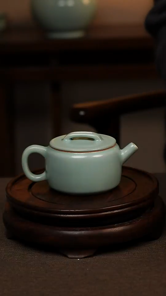 瓷片仿古天青全手工汉瓦壶200ml 微瑕 不带礼盒