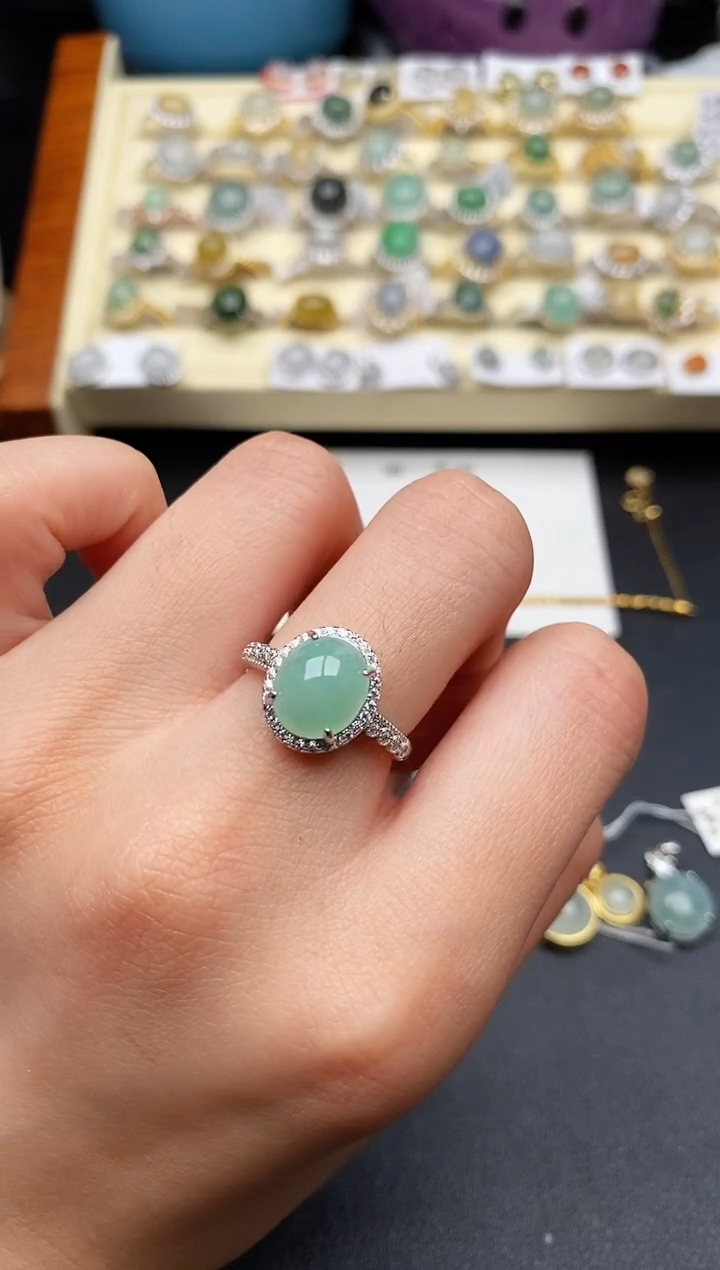 翡翠银S925镶嵌戒指33333333+6