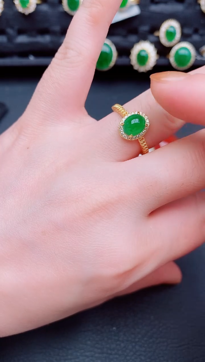 【闪购商品】翡翠戒指银S925镶嵌天然a货翡翠438