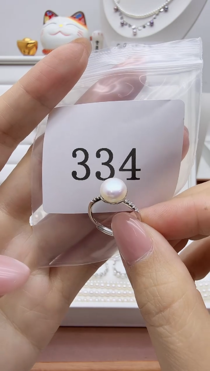 银S925镶嵌戒指淡水珍珠?**?334