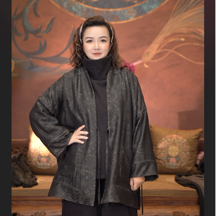 爱上莲心【鎏金岁月】丝毛夹克袈裟 新中式老钱复古香云纱