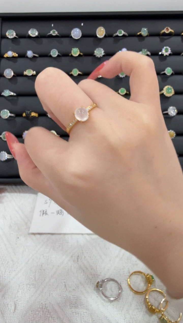 银S925镶嵌戒指翡翠游*妹081
