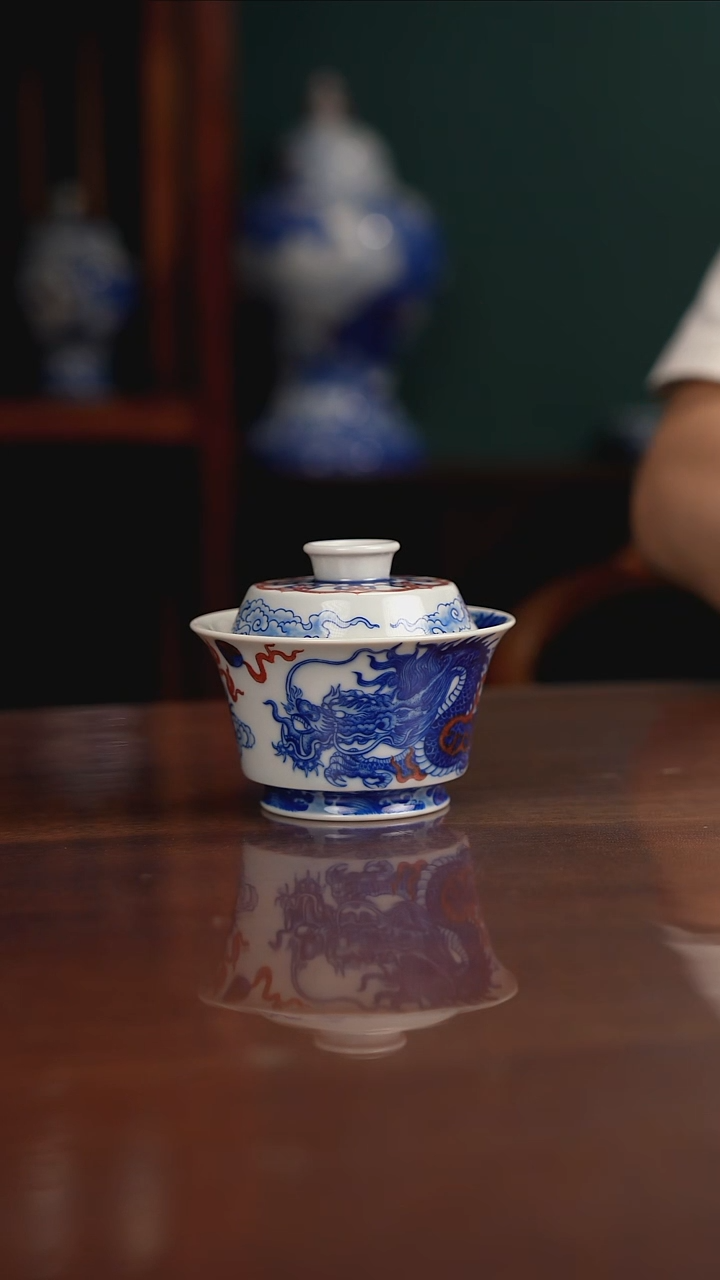 自成堂柴窑 龙凤盖碗